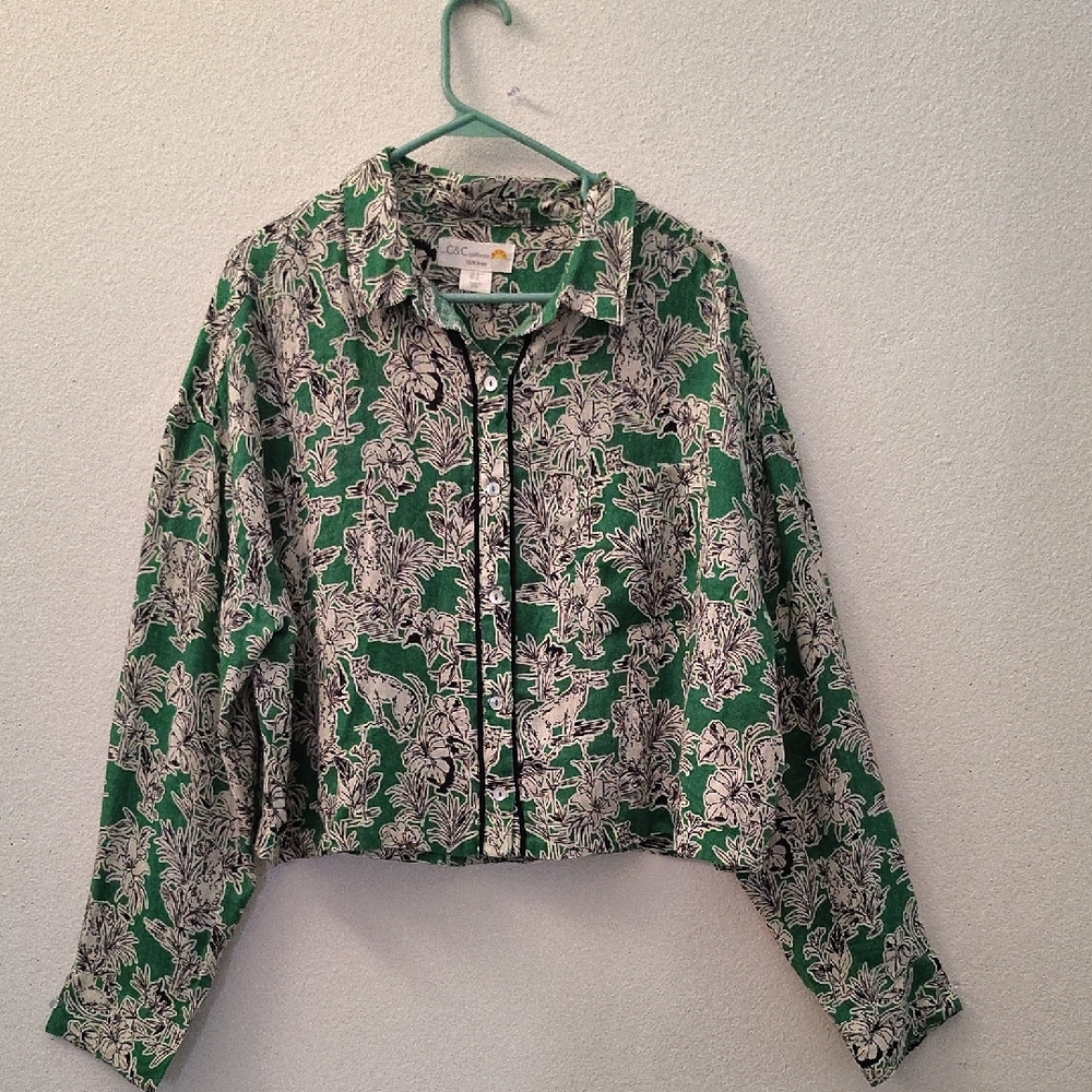 C&C‎ California Green Floral Blouse Size Xl - Picture 3 of 14